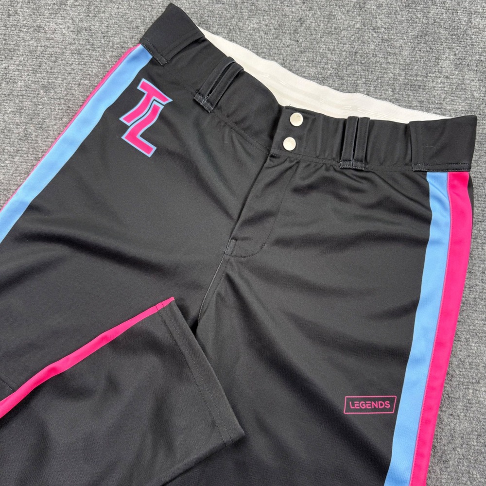 BSN Sports Legends Softball Pants 32 Black Pink Blue Striped Athletic Womens